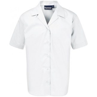 Short Sleeve Open Neck Blouse for Girls (White), Shirts + Blouses